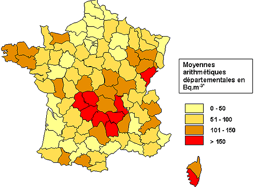 Carte des activités volumiques du radon dans les habitations